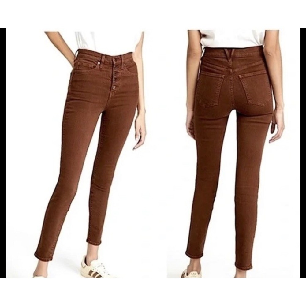 Veronica Beard Maera Skinny High Rise Button Up Brown Denim Jeans Size 30